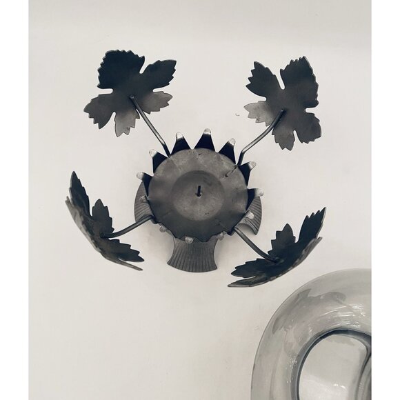 Pewter Maple Leaf Hurricane Pillar Candle Holder 7.25” Smoky Gray Lantern - Picture 5 of 12